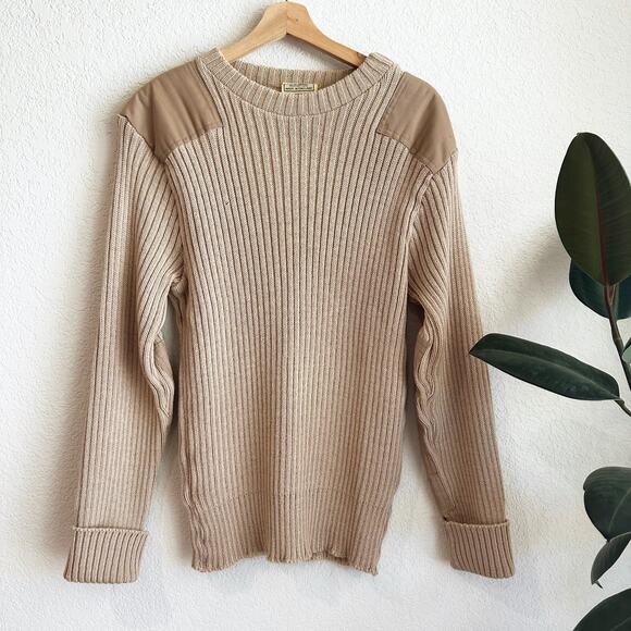 VTG LL Bean Commando 100% Wool Sweater Large Made In England Utility Military - Picture 1 of 11
